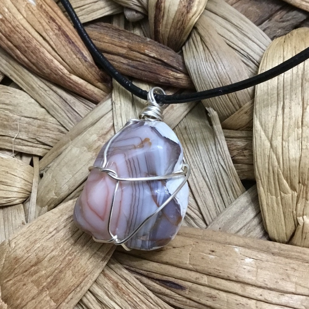 Handmade boho Gemstone nugget pendant necklace on leather cord
